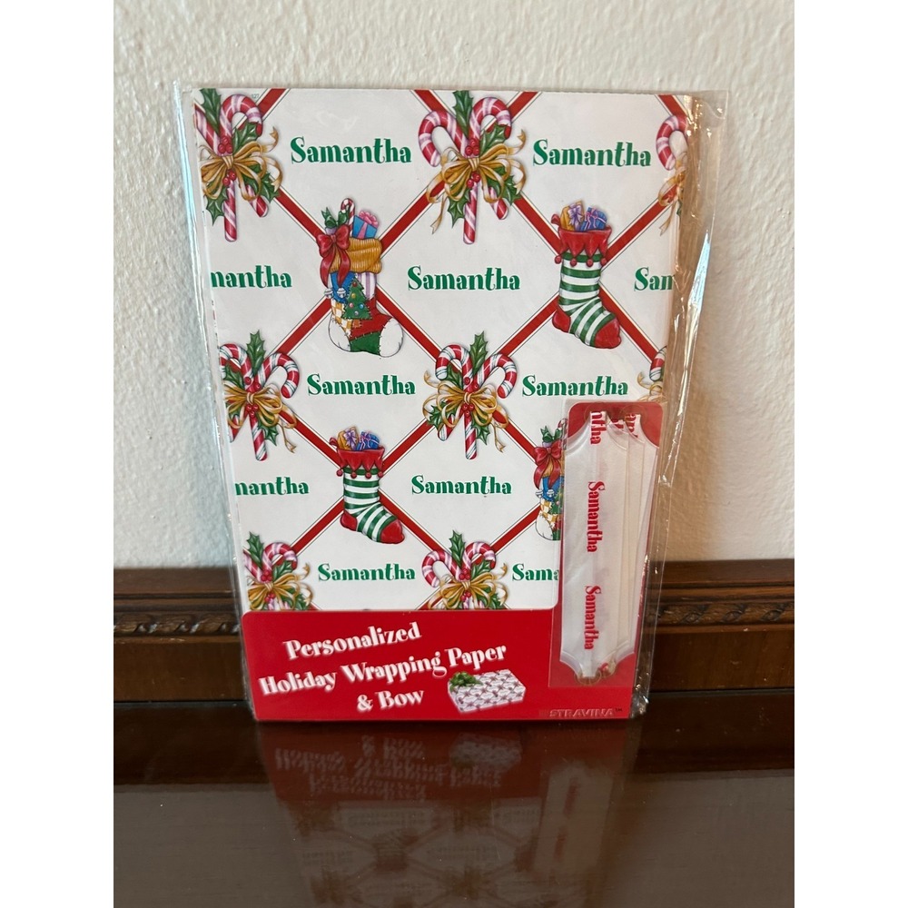 Samantha Personalized HOLIDAY Wrapping Paper 26"x40" Pull Bow‎ NOS VTG Y2K